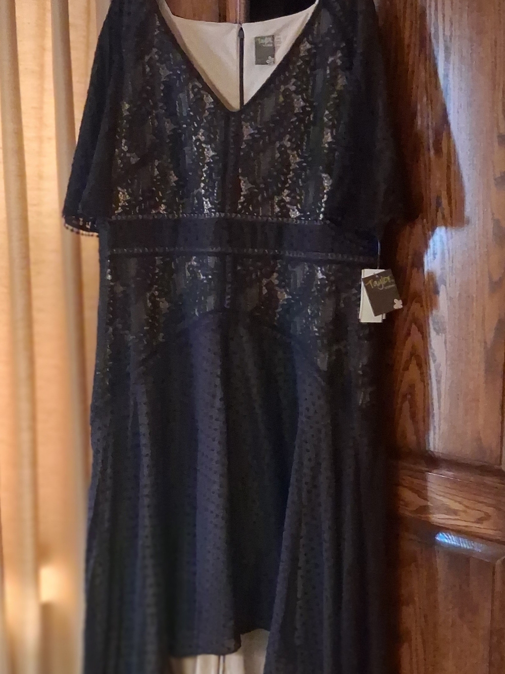 Taylor Dresses Black Lace Midi Dress with Dot Overlay Nude Underlay Goth Event
